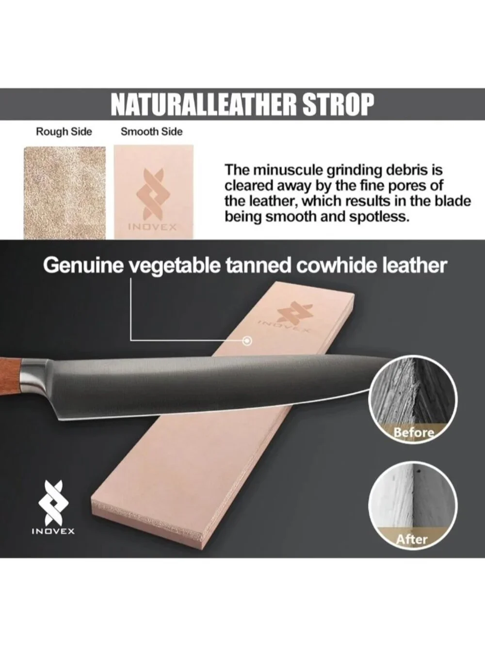 INOVEX Premium Rolling Knife Sharpener, Leather Strop & Stand Dual 15°/20° Angle